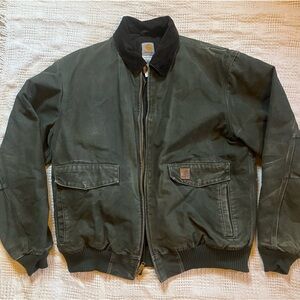 Vintage CARHARTT J165 MOS QUILTED FLEECE LINED DUCK BOMBER JACKET GREEN XLARGE